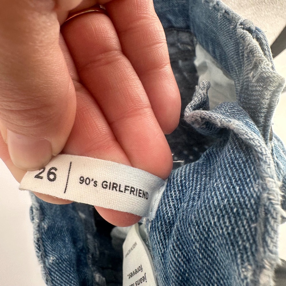 Pacsun 90s Girlfriend Denim Shorts Blue Cross Pattern Frayed Hem Size 26‎ - Picture 6 of 10